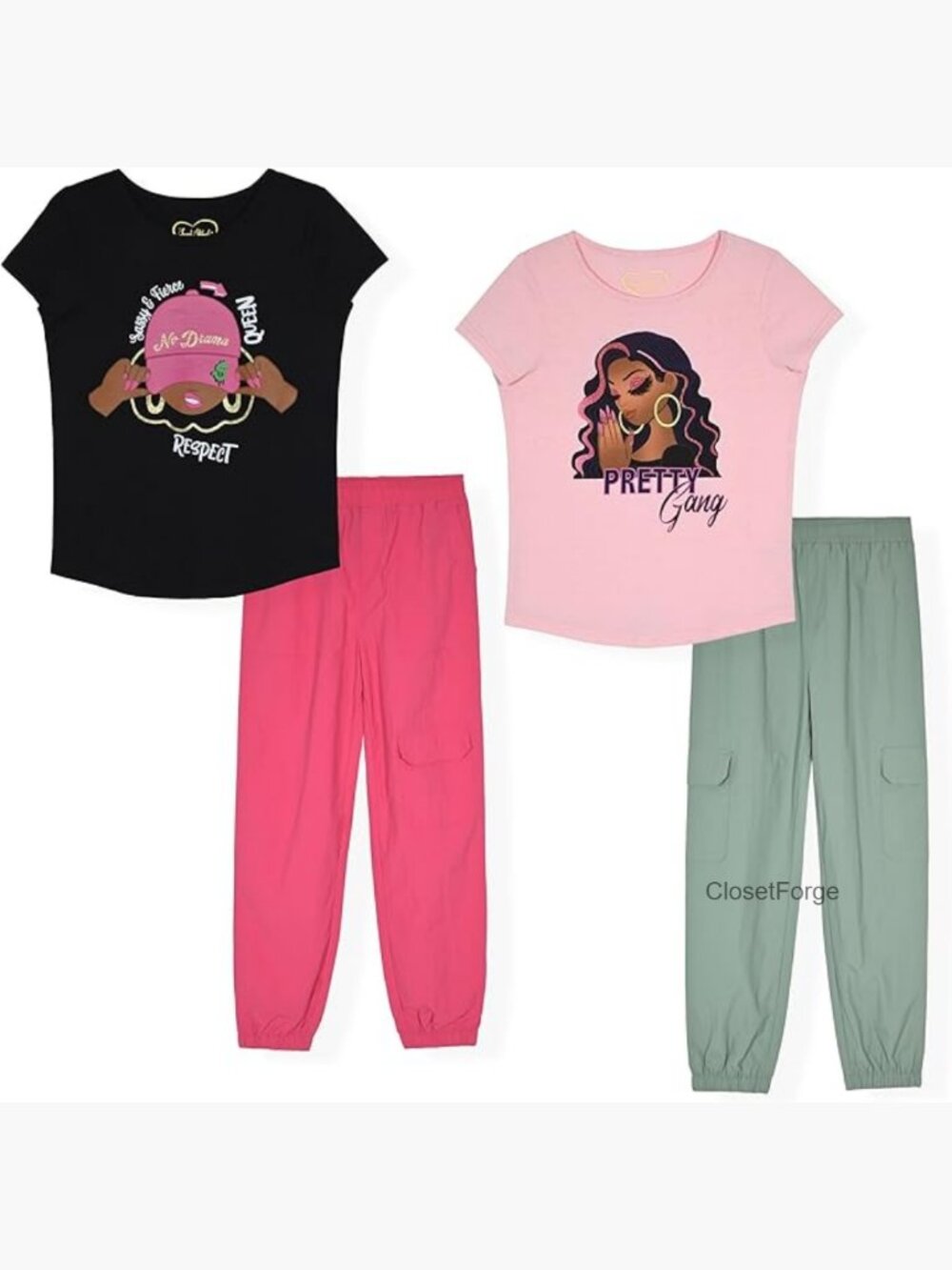 Girls 4 Pack Jogger Pants Set Glitter Foil Graphic Sweatpants Soft Fleece Lounge